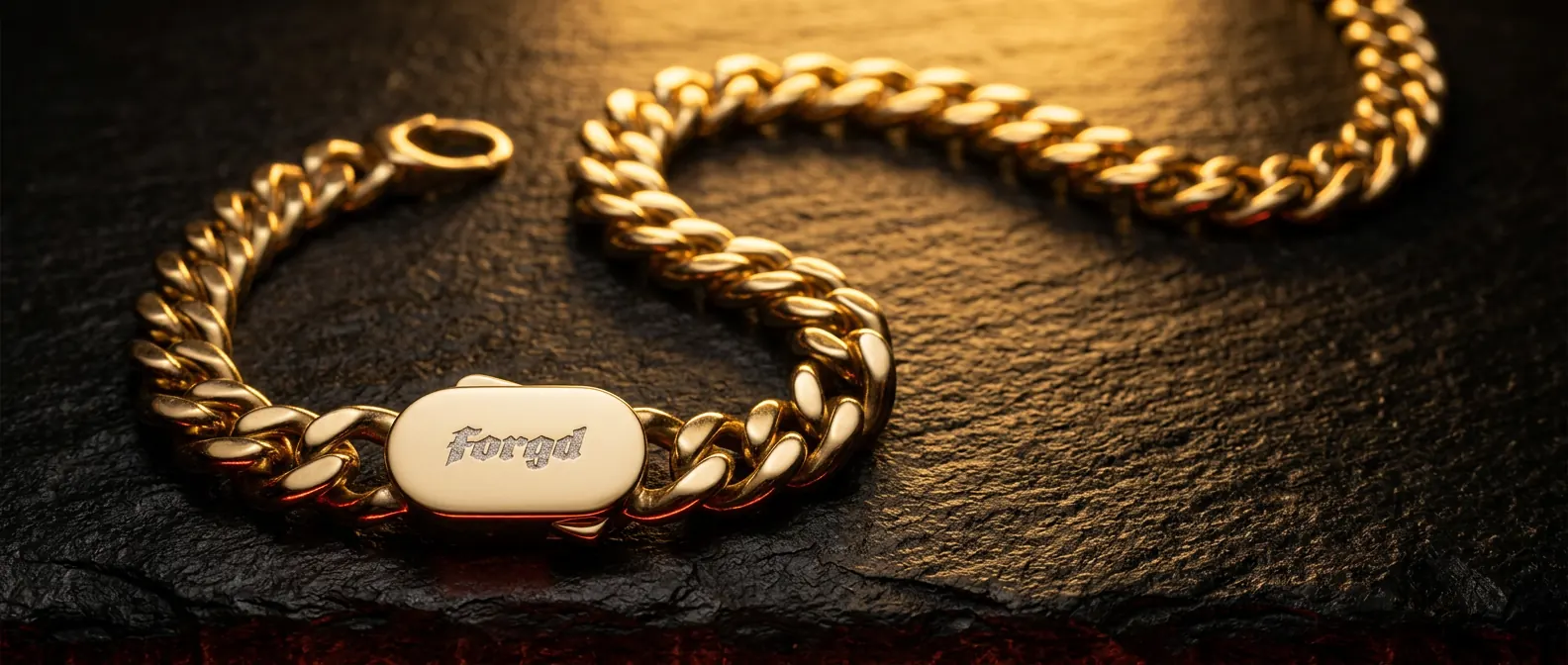 FORGD L.A. 8mm gold Cuban chain on polished black stone